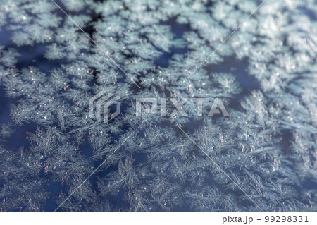 自動車のフロントガラスに付いた霜の結晶 99298331