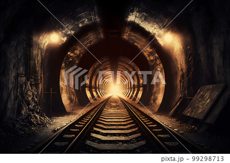 Underground subway tunnels in dirty obsolete condition. Neural network AI generated art 99298713