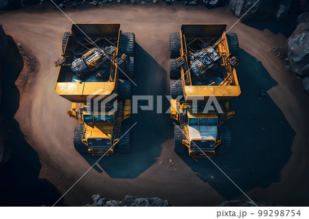 Open pit mine, extractive industry for coal. Big yellow mining truck machinery for coal quarry. Neural network AI generated art Open pit mine, extractive industry for coal. Big yellow mining truck machinery for coal quarry. Neural network AI generated art 99298754