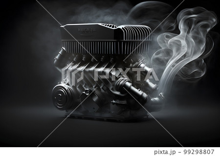 Modern car engine on deep solid black background. Neural network AI generated art 99298807
