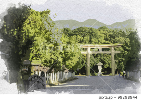 水彩画風　橿原神宮　表参道　奈良県橿原市 99298944