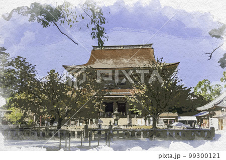 水彩画風　吉野　金峯山寺　四本桜　奈良県吉野郡吉野町 99300121