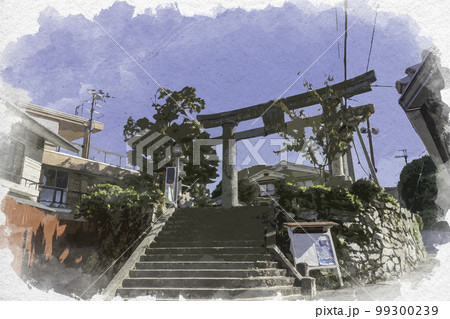 水彩画風　吉野　金峯山寺　銅の鳥居　奈良県吉野郡吉野町 99300239