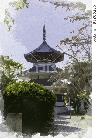 水彩画風 吉野 金峯山寺 南朝妙法殿 奈良県吉野郡吉野町 水彩画風 吉野 金峯山寺 南朝妙法殿 奈良県吉野郡吉野町 99300255