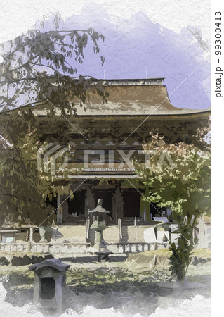 水彩画風　吉野　金峯山寺　本堂（蔵王堂）　奈良県吉野郡吉野町 99300413