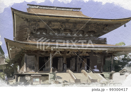 水彩画風 吉野 金峯山寺 本堂(蔵王堂) 奈良県吉野郡吉野町 水彩画風 吉野 金峯山寺 本堂(蔵王堂) 奈良県吉野郡吉野町 99300417