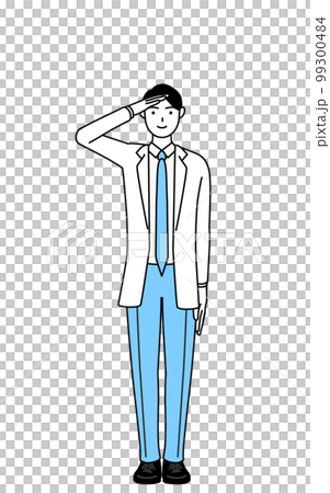 最敬礼する白衣を着た男性医師 99300484