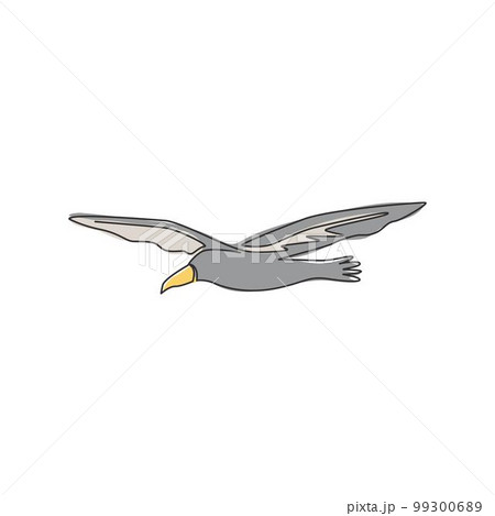 One continuous line drawing of cute albatross for bird conservation logo identity. Adorable sea bird mascot concept for national zoo icon. Trendy single line draw graphic design vector illustration 99300689
