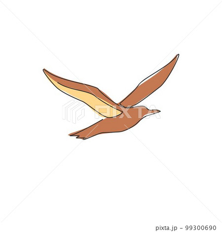 One continuous line drawing of cute albatross for bird conservation logo identity. Adorable sea bird mascot concept for national zoo icon. Dynamic single line graphic draw design vector illustration 99300690