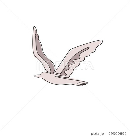 Single continuous line drawing of cute albatross for business logo identity. Adorable sea bird mascot concept for marine company brand icon. Trendy one line draw design vector graphic illustration 99300692