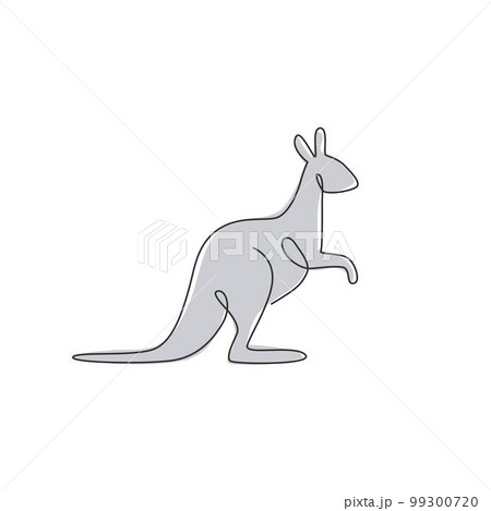 Single continuous line drawing of adorable standing kangaroo for national zoo logo identity. Australian animal mascot concept for travel tourism campaign icon. One line draw design vector illustration 99300720