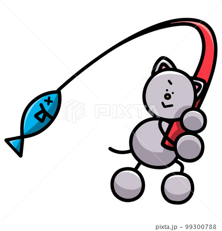 魚を釣り上げるにゃんまるのイラスト　猫 99300788