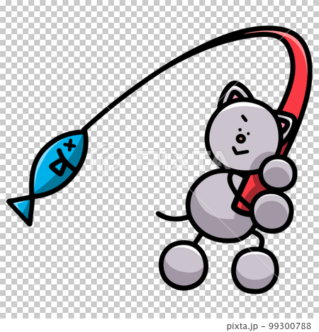 魚を釣り上げるにゃんまるのイラスト　猫 99300788