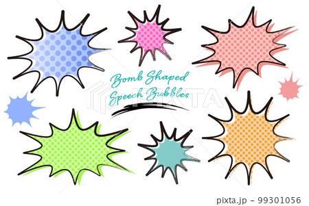 チラシに使いやすいカラフルな水玉柄の爆弾フレームセット(マーカーで手描きした筆致) チラシに使いやすいカラフルな水玉柄の爆弾フレームセット(マーカーで手描きした筆致) 99301056