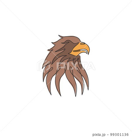 One continuous line drawing of strong eagle head for delivery service logo identity. Hawk mascot concept for bird conservative park icon. Trendy single line draw graphic vector design illustration 99301136
