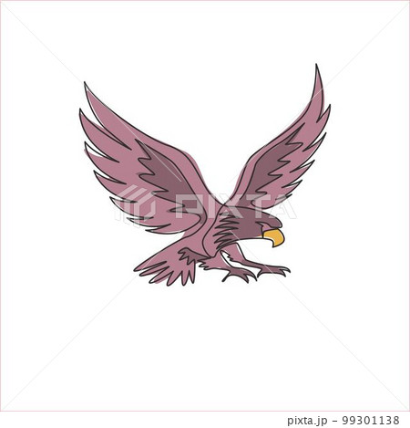 One single line drawing of strong eagle bird for company business logo identity. Falcon mascot concept for air force icon. Modern continuous vector graphic line draw design illustration 99301138