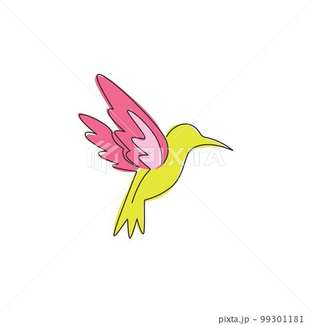 One single line drawing of cute hummingbird for company business logo identity. Little beauty bird mascot concept for avian national zoo park. Continuous line graphic vector draw design illustration 99301181