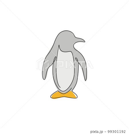 One single line drawing of cute funny penguin for company business logo identity. North pole bird mascot concept for national zoo park. Modern continuous line draw design vector graphic illustration 99301192