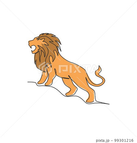 One single line drawing of wild lion for company business logo identity. Strong wildcat mammal animal mascot concept for national conservation park. Continuous line draw design vector illustration One single line drawing of wild lion for company business logo identity. Strong wildcat mammal animal mascot concept for national conservation park. Continuous line draw design vector illustration 99301216