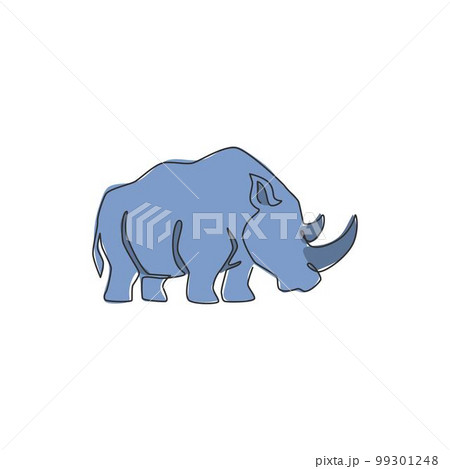 One continuous line drawing of strong white rhinoceros for company logo identity. African rhino animal mascot concept for national zoo safari. Single line draw design illustration vector graphic 99301248