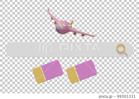 search bar blank and magnifying glass with 3d airplane ticket booking, summer travel service, planning traveler's tourism isolated. 3d render illustration 99301331