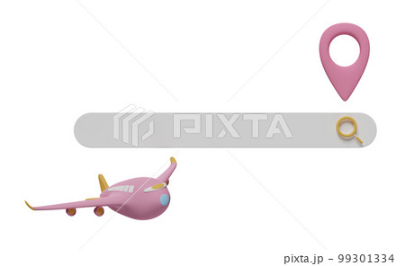 3d search bar blank and magnifying glass, pin with airplane ticket booking, summer travel service, planning traveler's tourism isolated. 3d render illustration 3d search bar blank and magnifying glass, pin with airplane ticket booking, summer travel service, planning traveler's tourism isolated. 3d render illustration 99301334