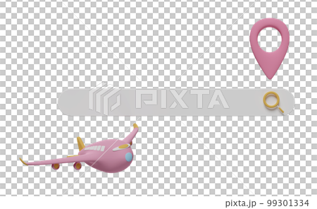 3d search bar blank and magnifying glass, pin with airplane ticket booking, summer travel service, planning traveler's tourism isolated. 3d render illustration 3d search bar blank and magnifying glass, pin with airplane ticket booking, summer travel service, planning traveler's tourism isolated. 3d render illustration 99301334
