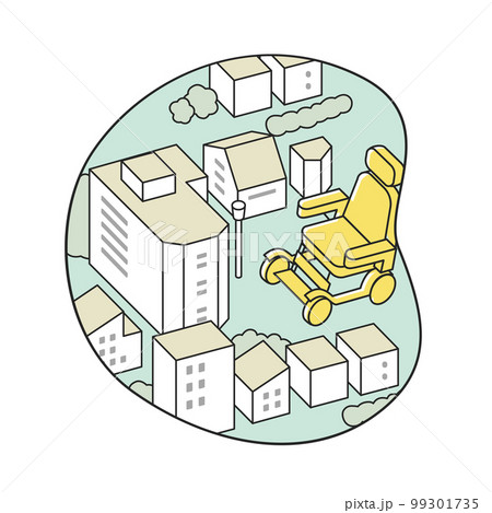 切り抜かれた風景。車椅子のある街並み 切り抜かれた風景。車椅子のある街並み 99301735