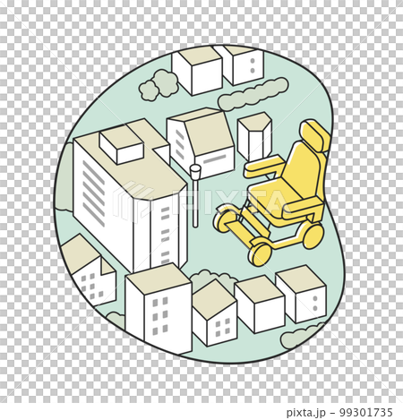 切り抜かれた風景。車椅子のある街並み 切り抜かれた風景。車椅子のある街並み 99301735