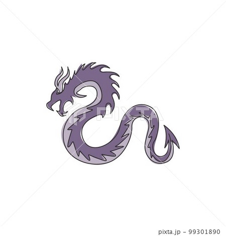 Single continuous line drawing of fictional monsters dragon for chinese traditional logo identity. Magical legend creature mascot concept for martial art association. One line draw design illustration 99301890