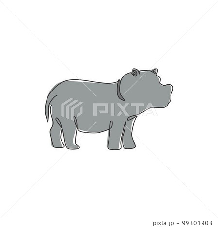 One single line drawing of big cute hippopotamus for kids toy company logo identity. Huge friendly hippo animal mascot concept for national safari zoo. Continuous line draw design vector illustration One single line drawing of big cute hippopotamus for kids toy company logo identity. Huge friendly hippo animal mascot concept for national safari zoo. Continuous line draw design vector illustration 99301903