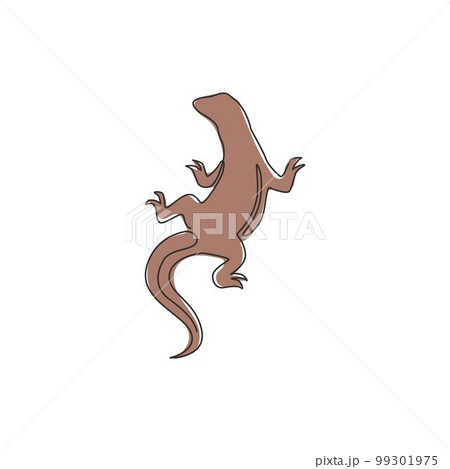 One single line drawing of strong komodo dragon for company logo identity. Dangerous predator animal mascot concept for reptilian zoo. Trendy continuous line draw design illustration vector graphic 99301975