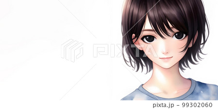 ショートヘアの女性　水彩イラスト 99302060