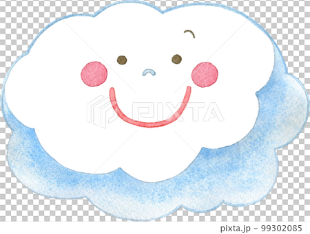 シンプルな雲のキャラクターの水彩イラスト 99302085