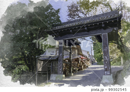 水彩画風 吉野 金峯山寺 黒門 奈良県吉野郡吉野町 水彩画風 吉野 金峯山寺 黒門 奈良県吉野郡吉野町 99302545