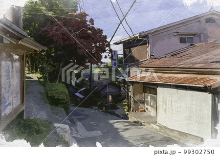 水彩画風 吉野 商店街 奈良県吉野郡吉野町 水彩画風 吉野 商店街 奈良県吉野郡吉野町 99302750