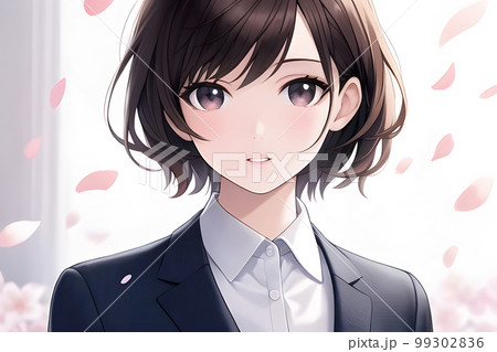 舞い散る桜の花びらとスーツ姿の女性　リクルート 99302836