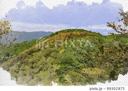 水彩画風　吉野の山並み　奈良県吉野郡吉野町 99302875