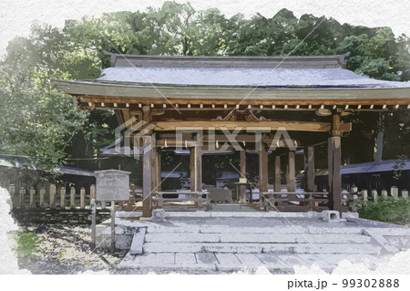 水彩画風 吉野神宮 摂社三本殿 奈良県吉野郡吉野町 水彩画風 吉野神宮 摂社三本殿 奈良県吉野郡吉野町 99302888