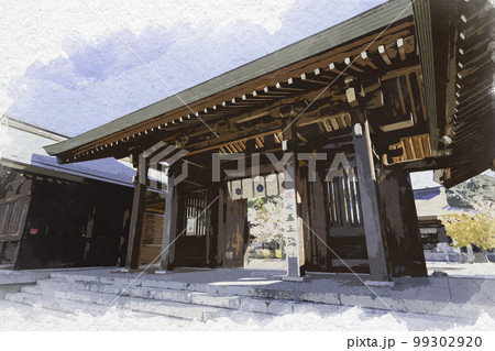 水彩画風　吉野神宮　神門　奈良県吉野郡吉野町 99302920