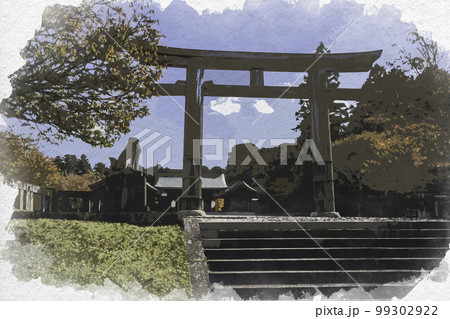 水彩画風　吉野神宮　鳥居　奈良県吉野郡吉野町 99302922
