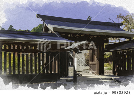 水彩画風 吉野神宮 東門 奈良県吉野郡吉野町 水彩画風 吉野神宮 東門 奈良県吉野郡吉野町 99302923