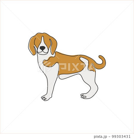One continuous line drawing of funny beagle dog for company logo identity. Purebred dog mascot concept for pedigree friendly pet icon. Modern single line draw design vector illustration 99303431