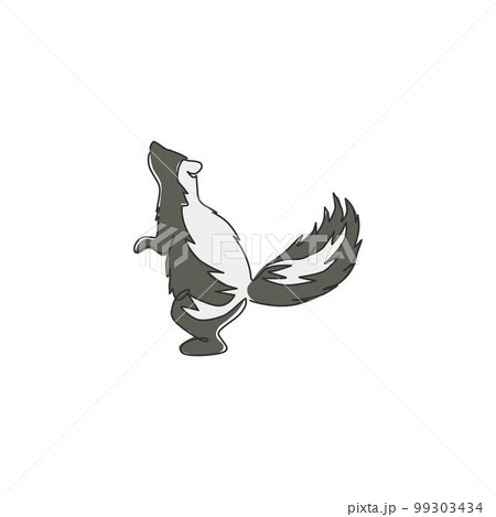 One single line drawing of standing funny skunk for company logo identity. Weasel animal mascot concept for national conservation park icon. Modern continuous line draw design vector illustration 99303434