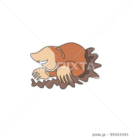Single one line drawing of destructive lawn mole for company logo identity. Rat rodent mammal mascot concept for pest control service icon. Modern continuous line draw design vector illustration 99303491