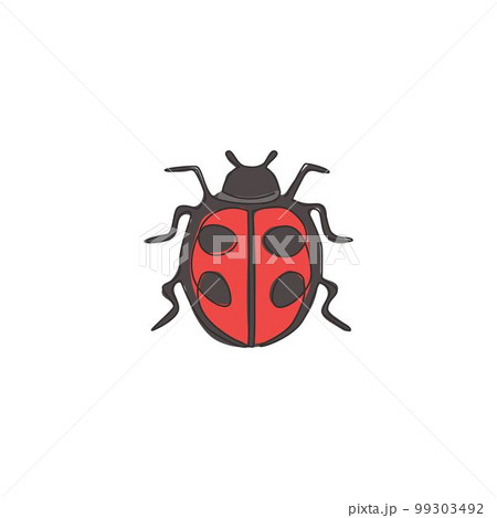 Single continuous line drawing of adorable ladybug for company logo identity. Insect mascot concept for public park icon. Modern one line draw design vector graphic illustration 99303492