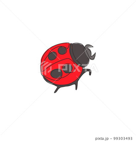 One continuous line drawing of cute ladybug for company logo identity. Agricultural pest mascot concept for public garden icon. Modern single line draw graphic design vector illustration 99303493