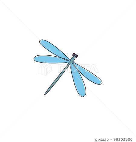 One single line drawing of cute dragonfly for company logo identity. Odonata animal mascot concept for insect lover club icon. Modern continuous line draw design vector illustration 99303600