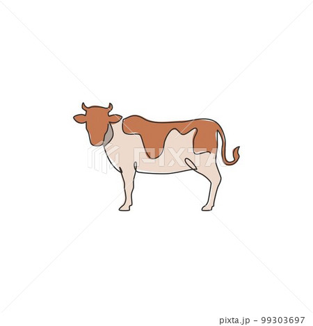 One single line drawing of fat cow for husbandry logo identity. Mammal animal mascot concept for livestock icon. Continuous line draw design vector illustration graphic One single line drawing of fat cow for husbandry logo identity. Mammal animal mascot concept for livestock icon. Continuous line draw design vector illustration graphic 99303697
