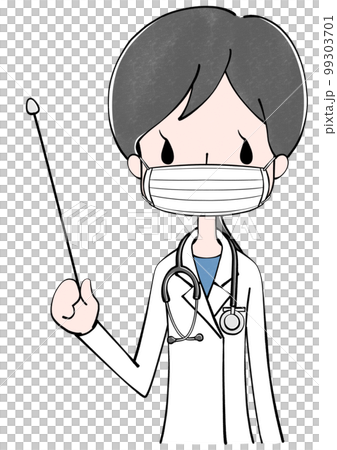 指し棒　マスクをして白衣を着た医者（女性）のイラスト 99303701